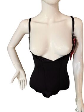 SPANX Black Firm Control Low-Cut Bodysuit with Adjustable Straps